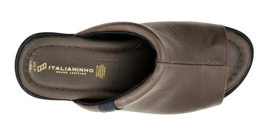 4) Premium Genuine Leather Mens open toes Slippers - Coffee - Made in Brazil - Italianinho