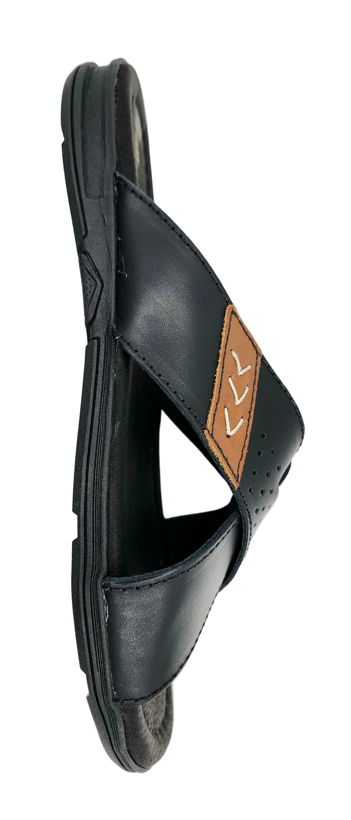 6 - Premium Genuine Leather Mens Crossed Strap Open Toe Slides - Black - Made in Brazil - Italianinho