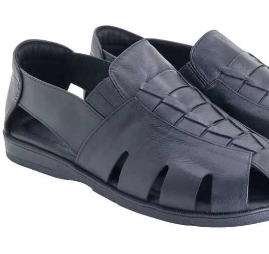 7) Premium Genuine Leather Mens Sandals - Black - Made in Brazil - Italianinho