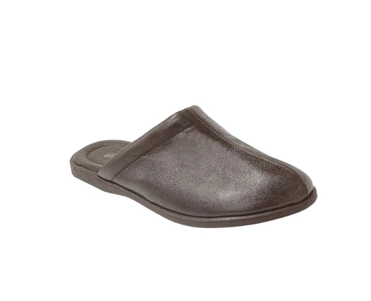 2) Premium Genuine Leather Mens Slippers - Coffee - Made in Brazil - Italianinho