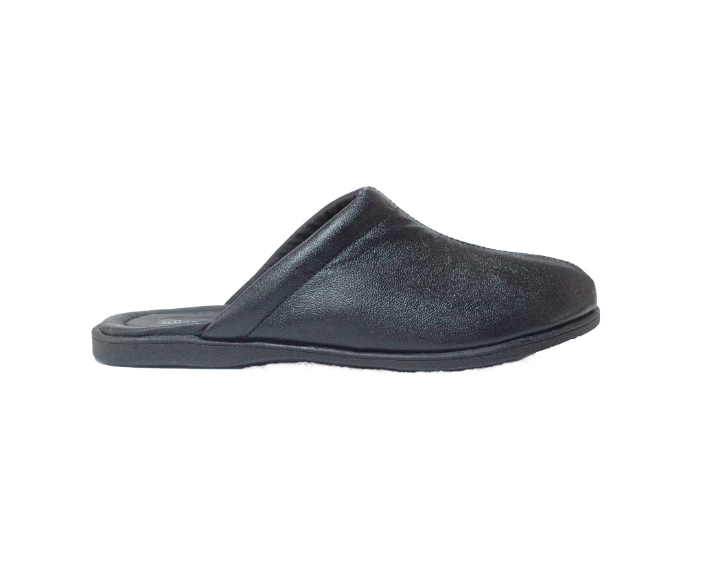 1 - Premium Genuine Leather Mens Slippers - Black - Made in Brazil - Italianinho