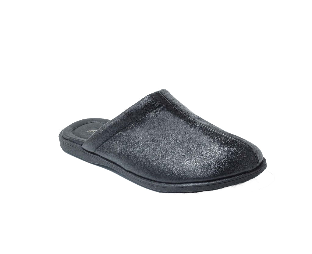 1 - Premium Genuine Leather Mens Slippers - Black - Made in Brazil - Italianinho