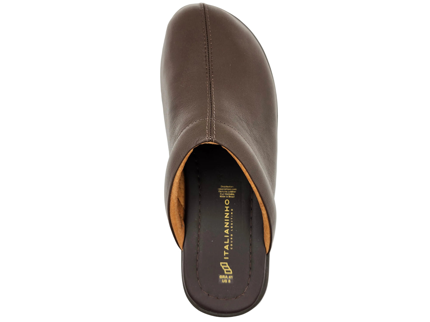 2 - Premium Genuine Leather Mens Slippers - Coffee - Made in Brazil - Italianinho
