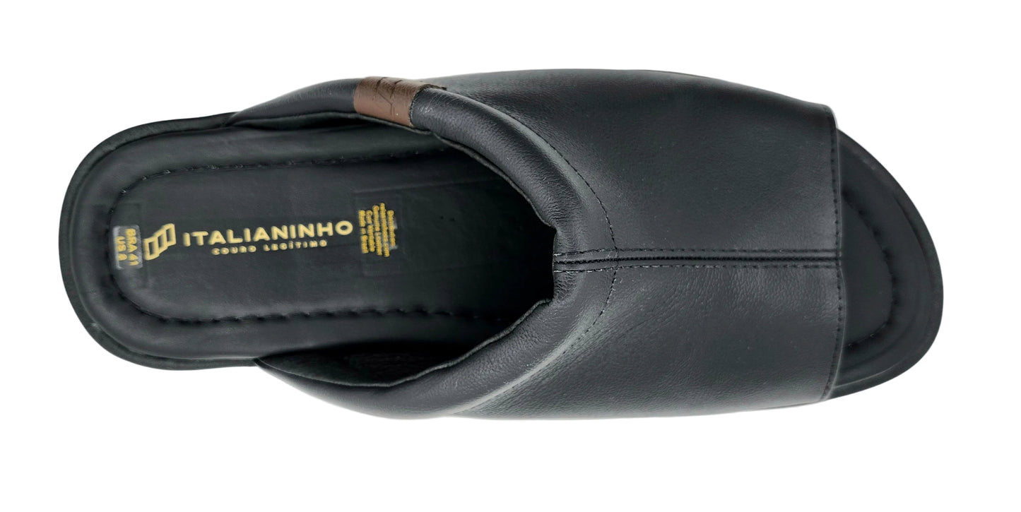 3 - Premium Genuine Leather Mens open toes Slippers - Black - Made in Brazil - Italianinho