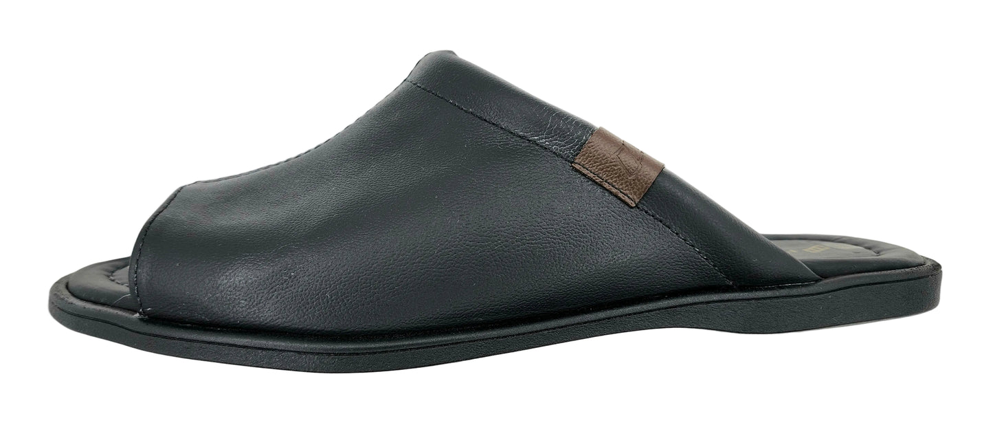 3 - Premium Genuine Leather Mens open toes Slippers - Black - Made in Brazil - Italianinho