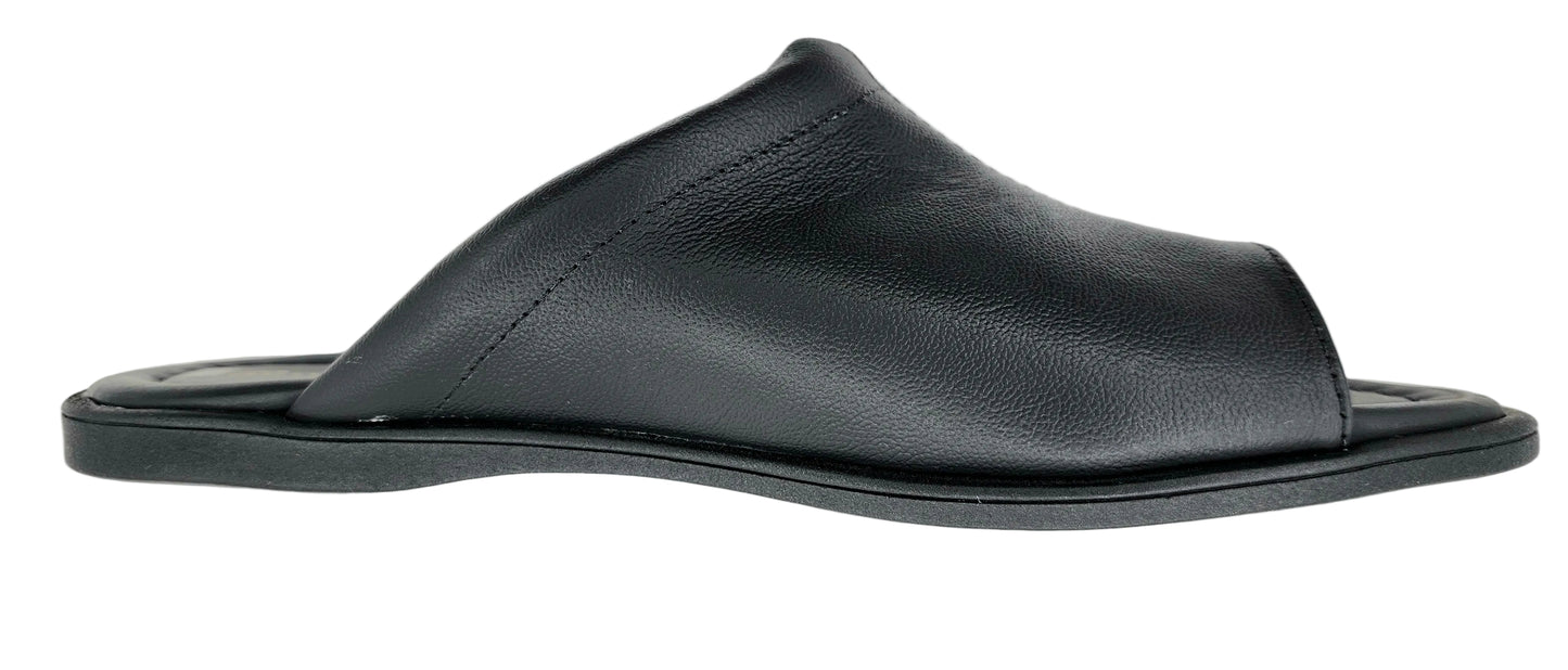 3 - Premium Genuine Leather Mens open toes Slippers - Black - Made in Brazil - Italianinho