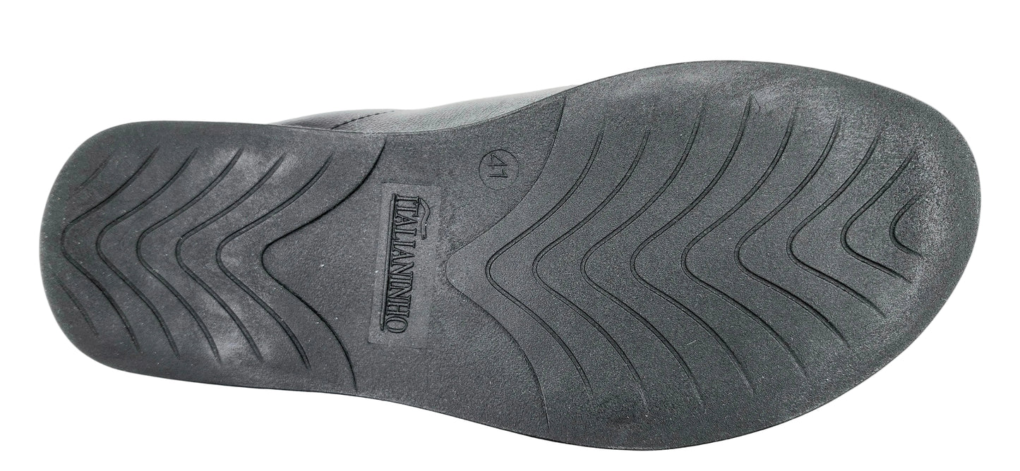 3 - Premium Genuine Leather Mens open toes Slippers - Black - Made in Brazil - Italianinho