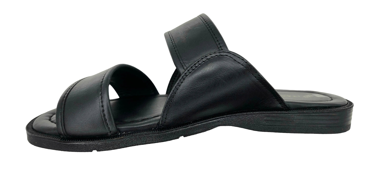 5 - Premium Genuine Leather Mens Slip-on Sandals - Black - Made in Brazil - Italianinho