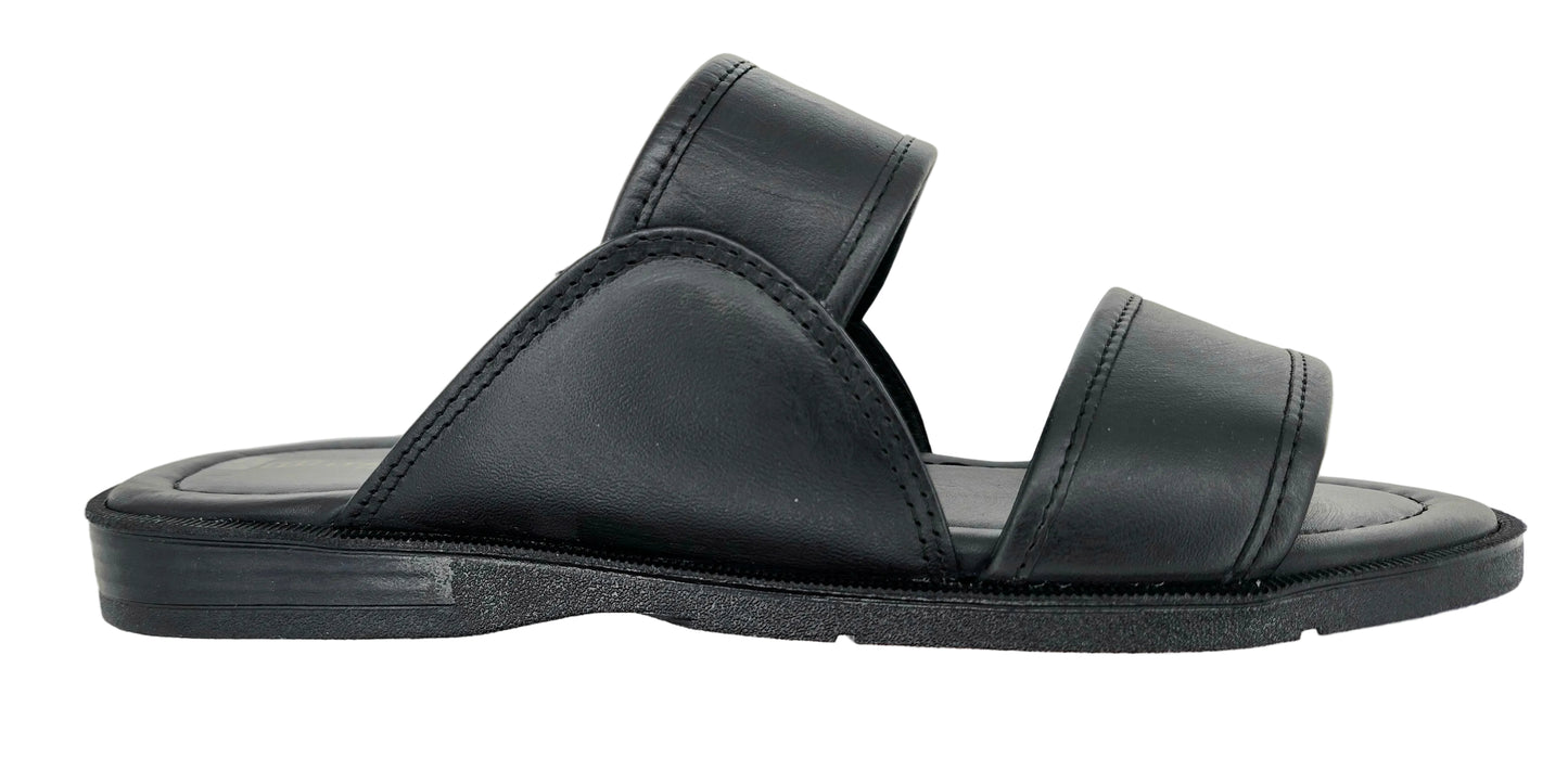 5 - Premium Genuine Leather Mens Slip-on Sandals - Black - Made in Brazil - Italianinho