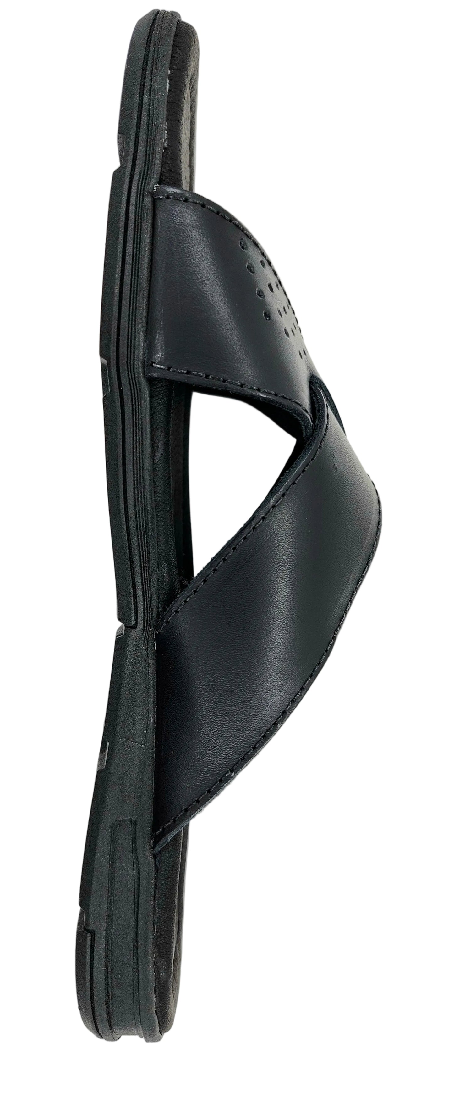 6 - Premium Genuine Leather Mens Crossed Strap Open Toe Slides - Black - Made in Brazil - Italianinho