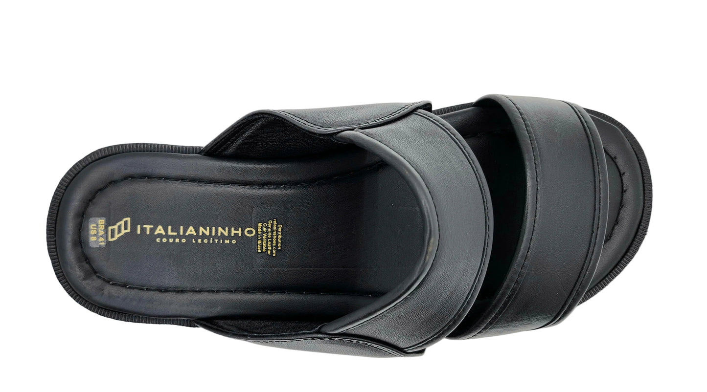 5 - Premium Genuine Leather Mens Slip-on Sandals - Black - Made in Brazil - Italianinho