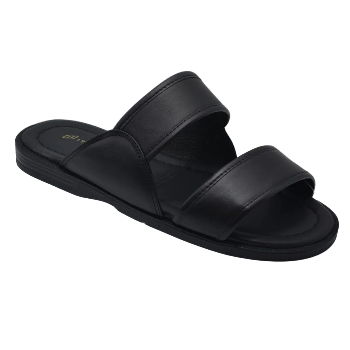 5 - Premium Genuine Leather Mens Slip-on Sandals - Black - Made in Brazil - Italianinho