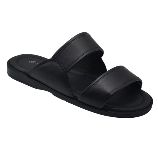 5) Premium Genuine Leather Mens Slip-on Sandals - Black - Made in Brazil - Italianinho