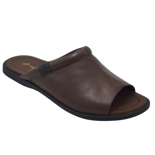 4) Premium Genuine Leather Mens open toes Slippers - Coffee - Made in Brazil - Italianinho