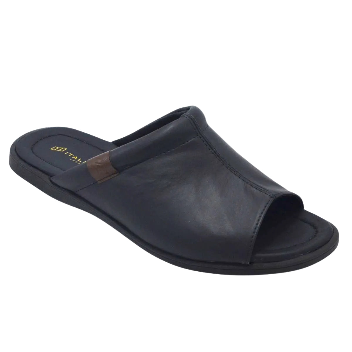 3 - Premium Genuine Leather Mens open toes Slippers - Black - Made in Brazil - Italianinho